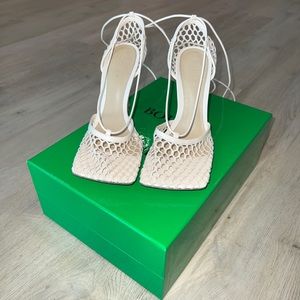 Bottega Veneta Stretch Square Toe Ankle Strap Mesh Pumps